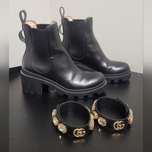 Gucci crystal belt platform chunky black boots size 35.5 - Picture 5 of 7